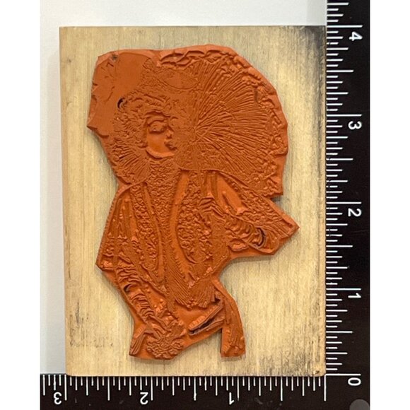 1992 STAMP FRANCISCO WOOD RUBBER STAMP ELEGANT PARIS LADY N TOP HAT W/ UMBRELLA - Picture 3 of 6